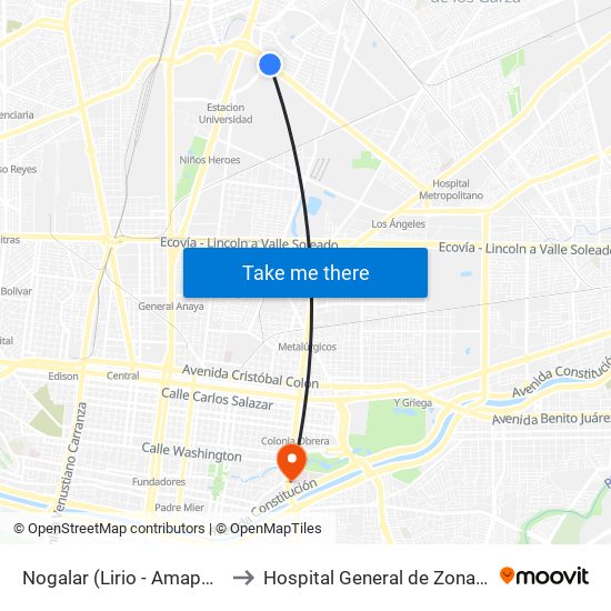 Nogalar (Lirio - Amapola) to Hospital General de Zona 33 map