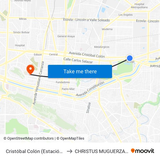 Cristóbal Colón (Estación Y Griega) to CHRISTUS MUGUERZA Conchita map