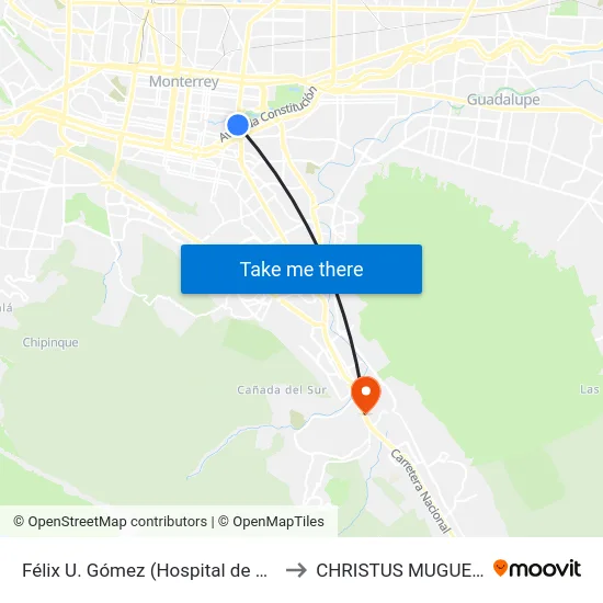 Félix U. Gómez (Hospital de Ginecología) to CHRISTUS MUGUERZA Sur map