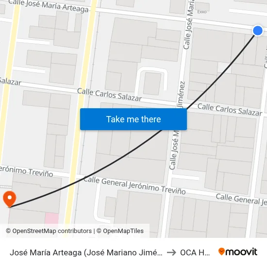 José María Arteaga (José Mariano Jiménez - Juan Méndez) to OCA Hospital map