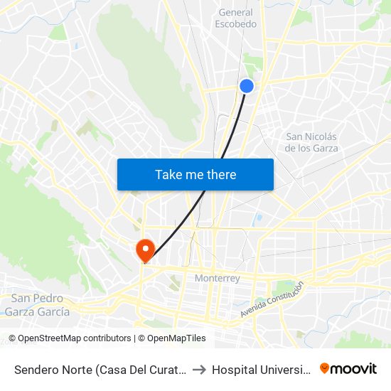 Sendero Norte (Casa Del Curato - Casa de Cortés) to Hospital Universitario (UANL) map