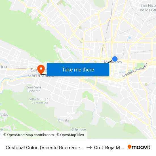 Cristóbal Colón (Vicente Guerrero - Benito Juárez) to Cruz Roja Mexicana map