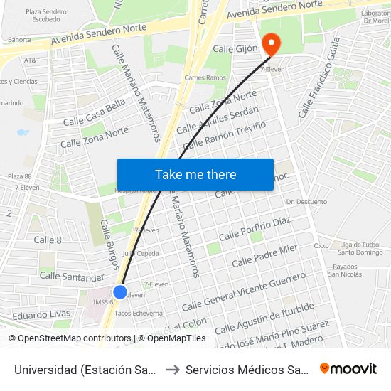 Universidad (Estación San Nicolás) to Servicios Médicos San Nicolás map