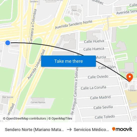 Sendero Norte (Mariano Matamoros - Universidad) to Servicios Médicos San Nicolás map