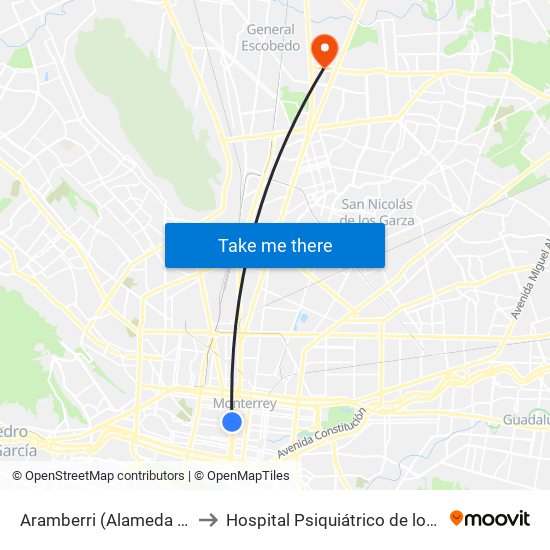 Aramberri (Alameda de Monterrey 3) to Hospital Psiquiátrico de los Servicios de Salud map