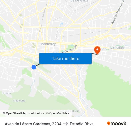 Avenida Lázaro Cárdenas, 2234 to Estadio Bbva map