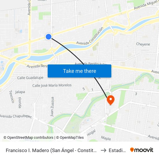 Francisco I. Madero (San Ángel - Constituyentes de Nuevo León) to Estadio Bbva map