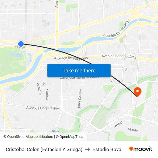 Cristóbal Colón (Estación Y Griega) to Estadio Bbva map
