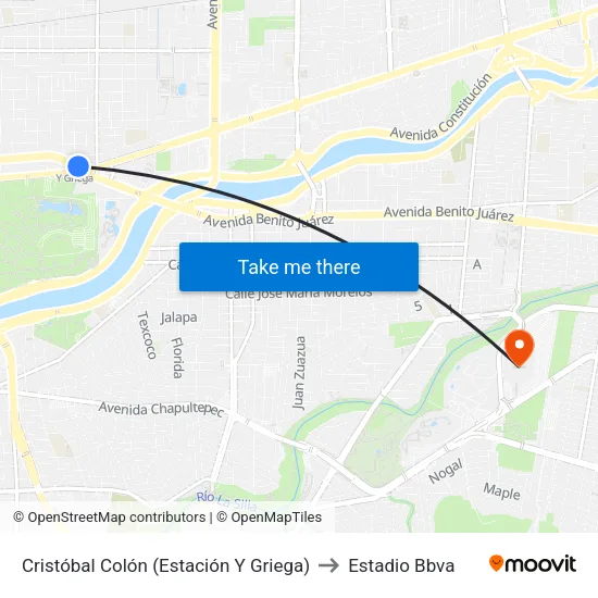 Cristóbal Colón (Estación Y Griega) to Estadio Bbva map