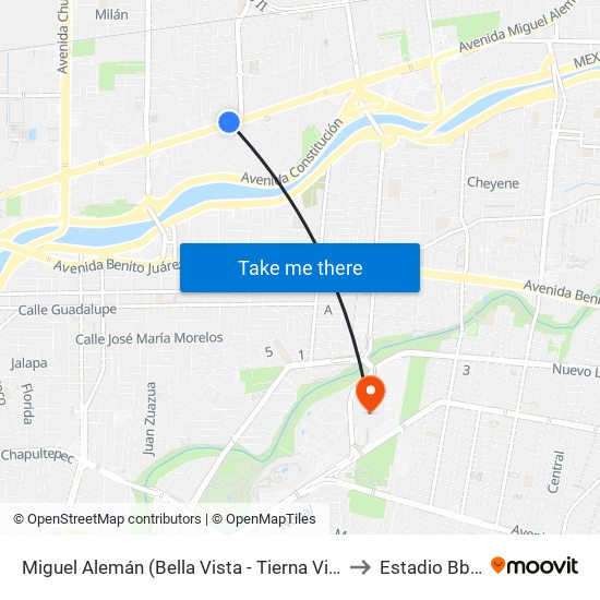 Miguel Alemán (Bella Vista - Tierna Vista) to Estadio Bbva map