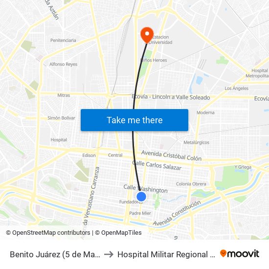 Benito Juárez (5 de Mayo - 15 de Mayo) to Hospital Militar Regional de Especialidades map