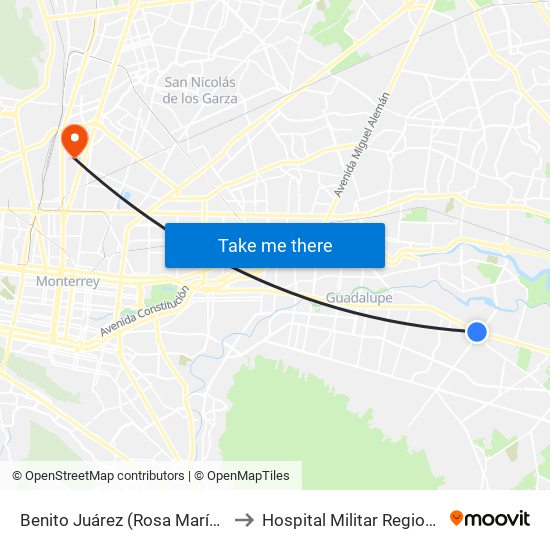 Benito Juárez (Rosa María - Israel Cavazos Garza) to Hospital Militar Regional de Especialidades map