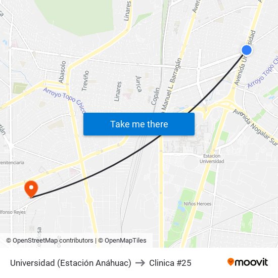 Universidad (Estación Anáhuac) to Clinica #25 map