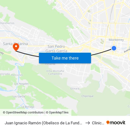 Juan Ignacio Ramón (Obelisco de La Fundación de Monterrey) to Clinica #7 map