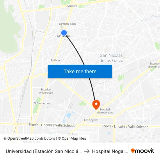 Universidad (Estación San Nicolás) to Hospital Nogalar map