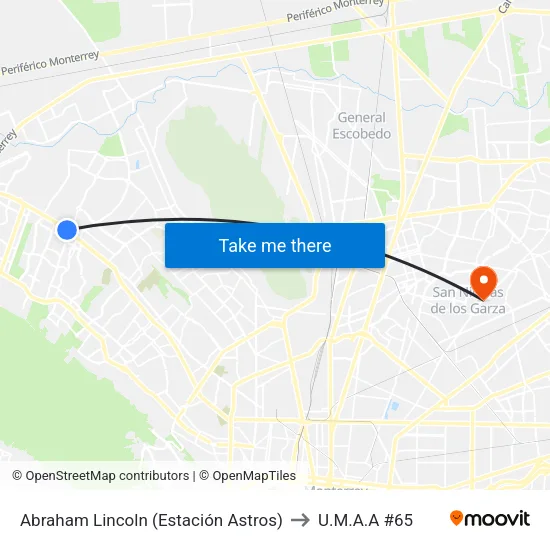 Abraham Lincoln (Estación Astros) to U.M.A.A #65 map