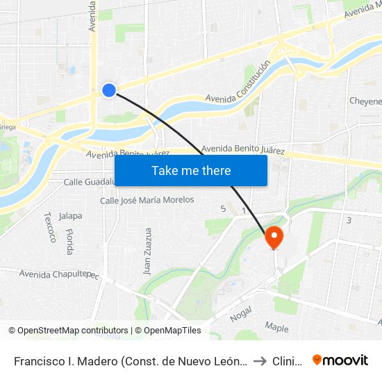 Francisco I. Madero (Const. de Nuevo León - Churubusco) to Clinica 4 map
