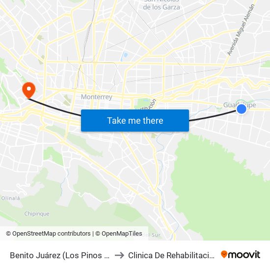 Benito Juárez (Los Pinos - Álamos) to Clinica De Rehabilitacion Fisica map
