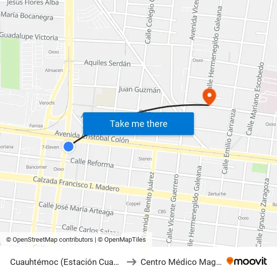 Cuauhtémoc (Estación Cuauhtémoc) to Centro Médico Magallanes map