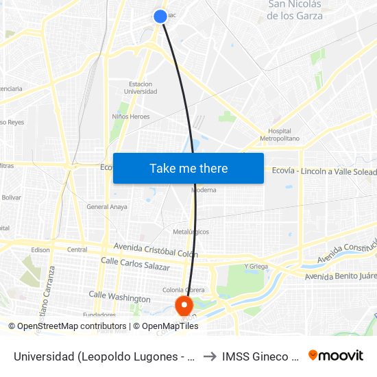 Universidad (Leopoldo Lugones - José Santos Chocano) to IMSS Gineco Obstetricia map