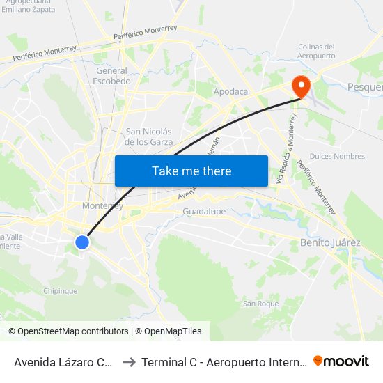 Avenida Lázaro Cárdenas, 2234 to Terminal C - Aeropuerto Internacional de Monterrey map