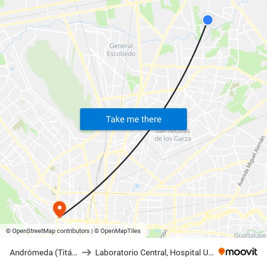 Andrómeda (Titán - Japeto) to Laboratorio Central, Hospital Universitario UANL map