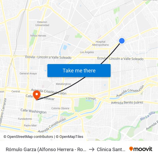 Rómulo Garza (Alfonso Herrera - Roberto Garza Sada) to Clinica Santa Cecilia map