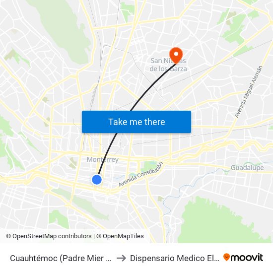 Cuauhtémoc (Padre Mier - Mariano Matamoros) to Dispensario Medico El Buen Samaritano II map