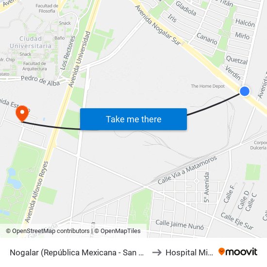Nogalar (República Mexicana - San Nicolás) to Hospital Militar map