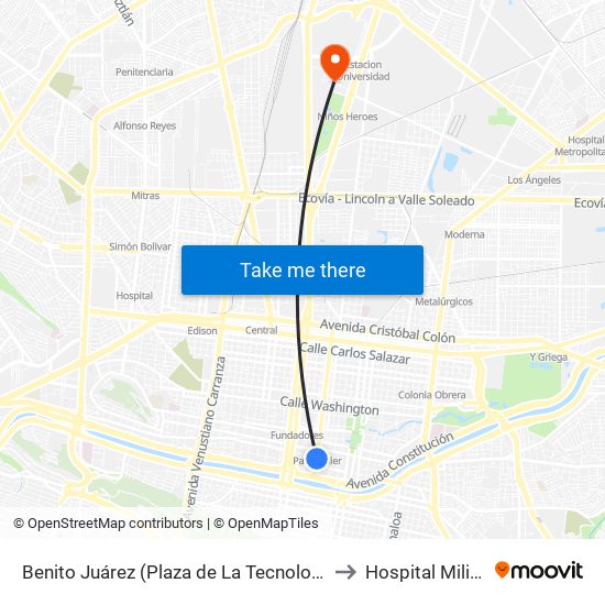 Benito Juárez (Plaza de La Tecnología) to Hospital Militar map