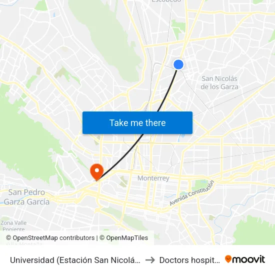 Universidad (Estación San Nicolás) to Doctors hospital map
