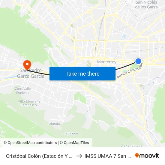 Cristóbal Colón (Estación Y Griega) to IMSS UMAA 7 San Pedro map