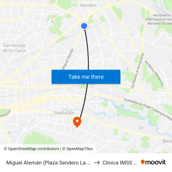 Miguel Alemán (Plaza Sendero La Fe) to Clinica IMSS 29 map