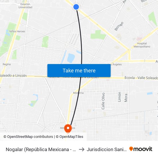 Nogalar (República Mexicana - San Nicolás) to Jurisdiccion Sanitaria #2 map