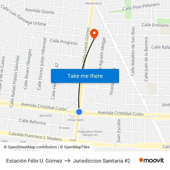 Estación Félix U. Gómez to Jurisdiccion Sanitaria #2 map