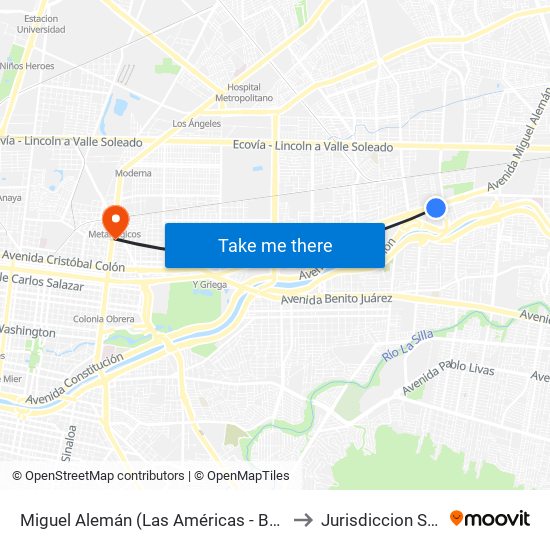 Miguel Alemán (Las Américas - Bonifacio Salinas Leal) to Jurisdiccion Sanitaria #2 map