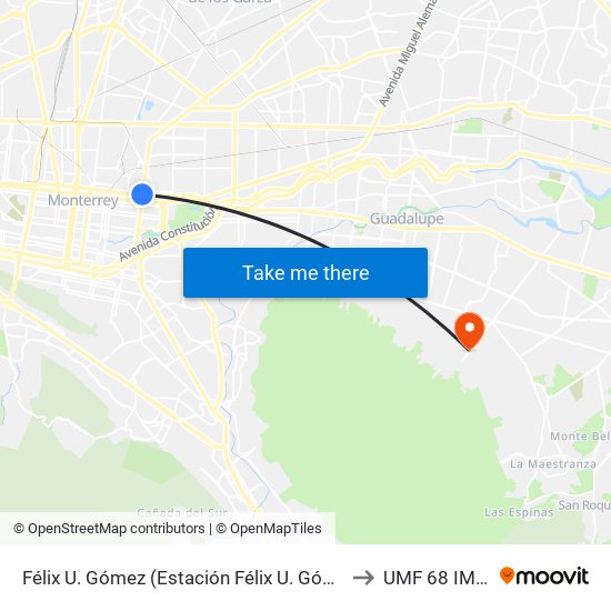 Félix U. Gómez (Estación Félix U. Gómez) to UMF 68 IMSS map