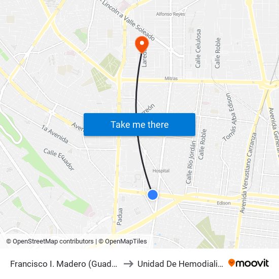 Francisco I. Madero (Guadalajara - Simón Bolívar) to Unidad De Hemodialisis SNTE SECC 50 map