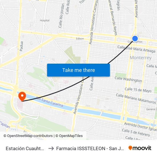 Estación Cuauhtémoc to Farmacia ISSSTELEON - San José Tec map