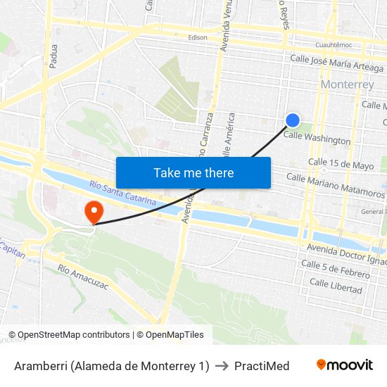 Aramberri (Alameda de Monterrey 1) to PractiMed map