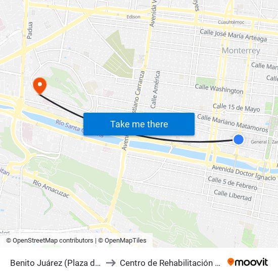 Benito Juárez (Plaza de La Tecnología) to Centro de Rehabilitación Christus Muguerza map