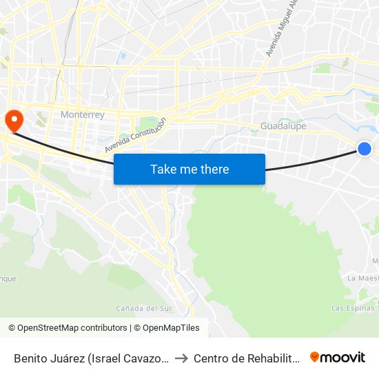 Benito Juárez (Israel Cavazos Garza - Camino Río Escondido) to Centro de Rehabilitación Christus Muguerza map