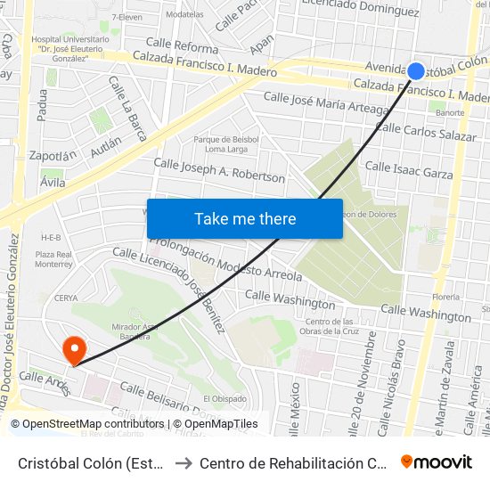 Cristóbal Colón (Estación Edison) to Centro de Rehabilitación Christus Muguerza map