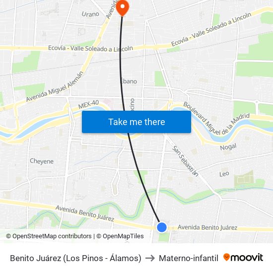 Benito Juárez (Los Pinos - Álamos) to Materno-infantil map
