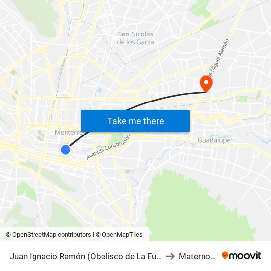 Juan Ignacio Ramón (Obelisco de La Fundación de Monterrey) to Materno-infantil map