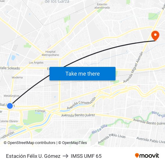 Estación Félix U. Gómez to IMSS UMF 65 map