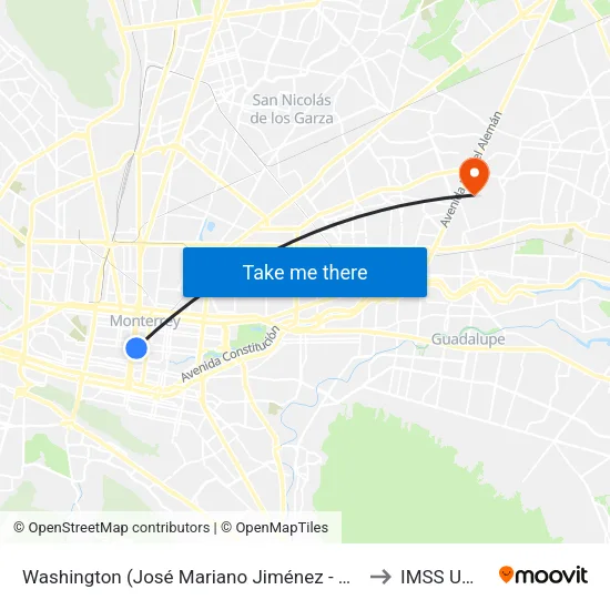 Washington (José Mariano Jiménez - Cuauhtémoc) to IMSS UMF 65 map