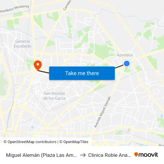 Miguel Alemán (Plaza Las Américas) to Clinica Roble Anahuac map