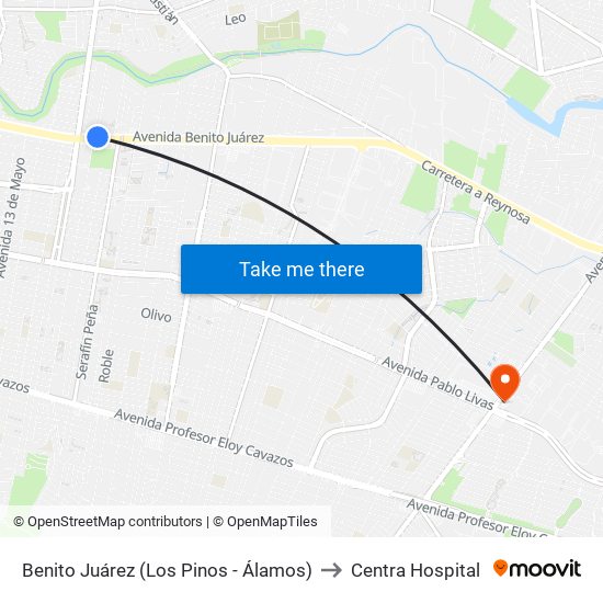 Benito Juárez (Los Pinos - Álamos) to Centra Hospital map