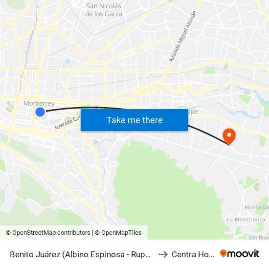 Benito Juárez (Albino Espinosa - Ruperto Martínez) to Centra Hospital map